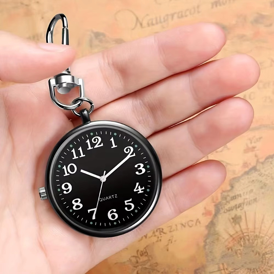 JBAILI Schlüsselbund Taschenuhr, Quarz, Rund, Schwarz, Silber, Unisex - Bild 3
