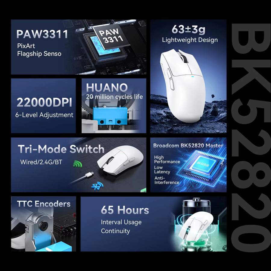 ATTACK SHARK X11SE Kabellose Gaming-Maus in Weiß mit PAW3311-Sensor, 22000 DPI und 63 g Superlight Design - Bild 2