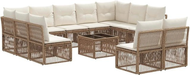 vidaXL Gartensofa-Set in U-Form aus Poly-Rattan und pulverbeschichtetem Stahl, 12-teilig, Beige - Bild 1