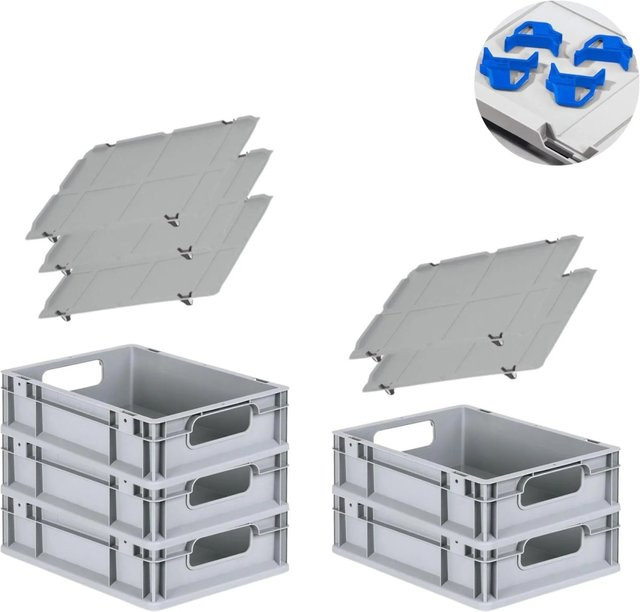 PROREGAL Spar Set Eurobox Nextgen Economy mit Auflagedeckel und Schiebeschnappverschlüssen, Blau, H x B x T: 12 x 30 x 40 cm, 5 Stück à 11 Liter - Bild 1