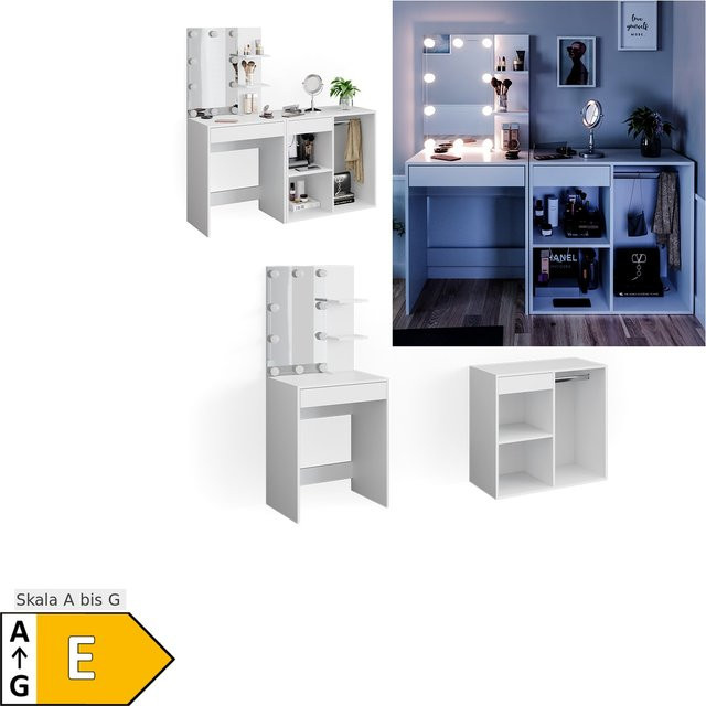 Vicco Schminktisch Isabelle Weiß mit LED-Beleuchtung und Schrank - Bild 1