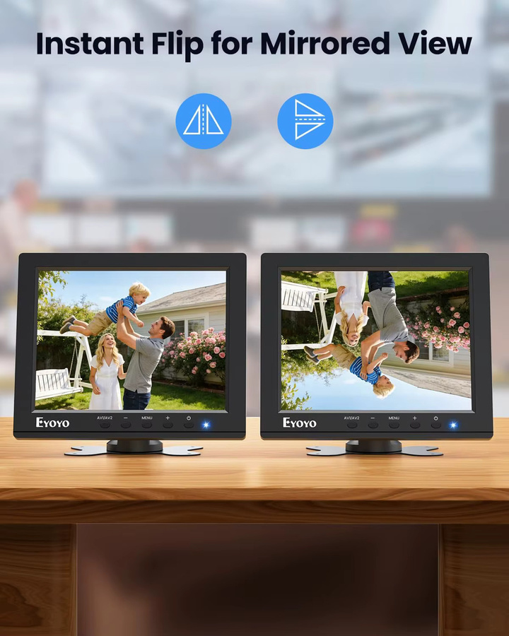 Eyoyo 8-Zoll Überwachungskamera-Monitor in Schwarz mit 1024x768 Auflösung, HDMI, VGA, BNC, AV und USB Anschlüssen sowie integrierten Lautsprechern - Bild 3