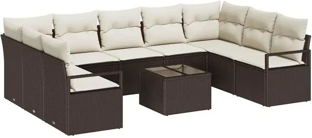 vidaXL 9-teiliges Garten-Sofaset aus Polyrattan mit Kissen und Couchtisch in Grau und Beige für Garten, Terrasse oder Balkon - Bild 1
