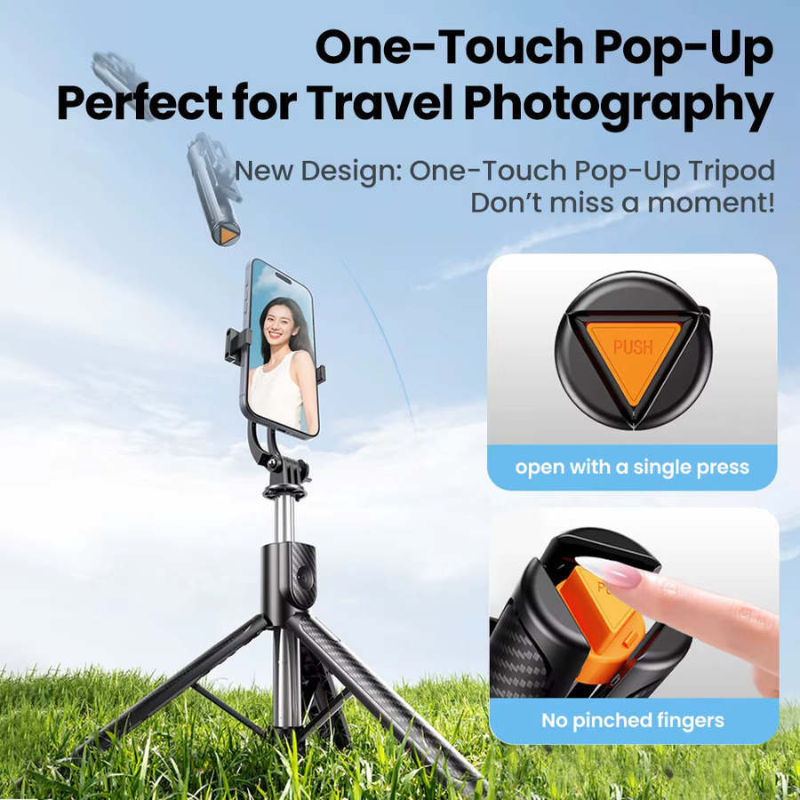Elough Mini-Handy-Selfie-Stick mit Bluetooth-Fernbedienung und Gimbal in Schwarz und Blau für Fotografie und Live-Streaming - Bild 2
