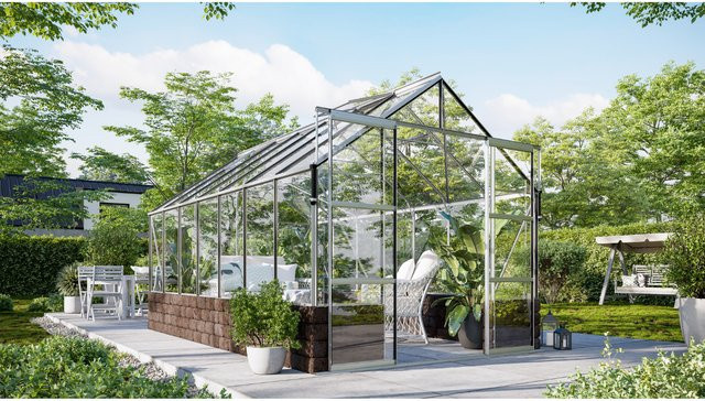 Vitavia Gewächshaus Cassandra 11500 aus eloxiertem Aluminium in Grau mit Sockelmauer, B/H/L: 257 x 249 x 448 cm - Bild 1