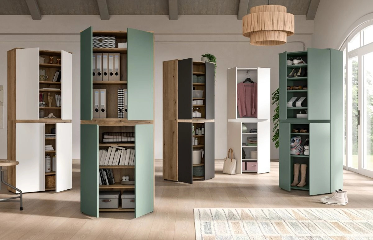 Mehrzweckschrank Assino in Weiß und Eiche mit Regalböden und Kleiderstange, B: 70 cm, T: 37 cm, H: 175 cm - Bild 2