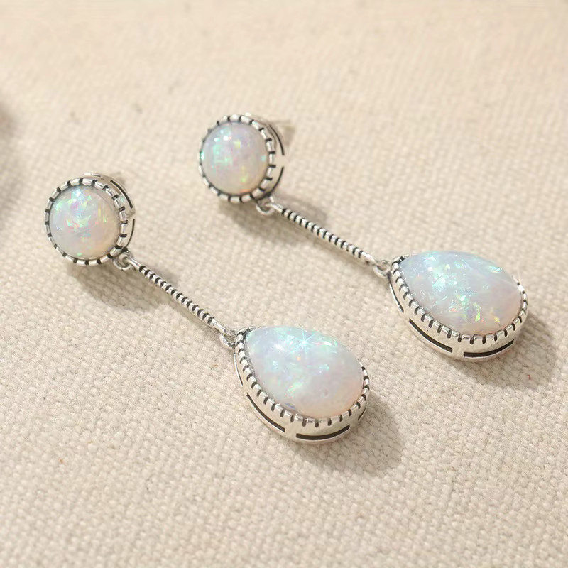 YoYo Ohrhänger, Silber, Synthetische Weiße Opal, Damen, Vintage - Bild 2