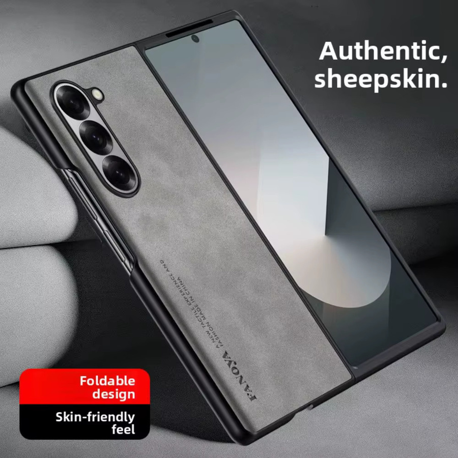 Stoßfeste Luxus Handyhülle aus Schafsleder und PU-Leder für Samsung Galaxy Z Fold 3 4 5 6 7 8 Ultra in Blau - Bild 2