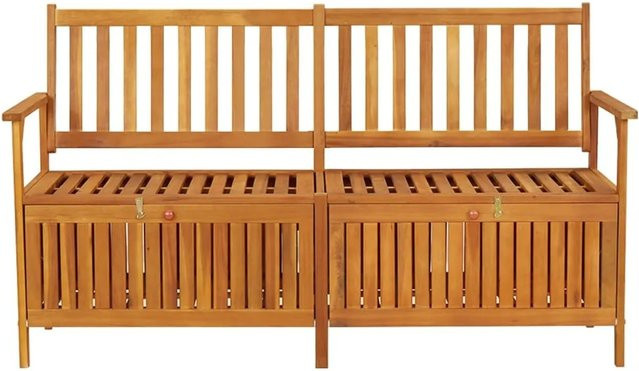 vidaXL Truhenbank aus Akazienholz in Braun mit Polster und Stauraum, B: 148 cm, H: 84 cm, T: 62 cm - Bild 1