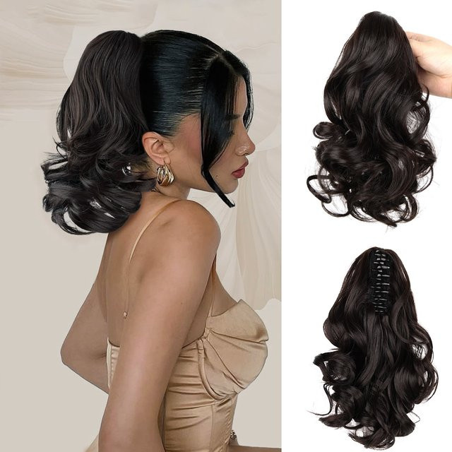 JIAMEISI Pferdeschwanz-Extensions, schokoladenbraun, synthetisch, lockig, 25,4 cm - Bild 1