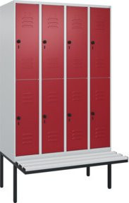 C+P Doppelstock-Spind Classic PLUS Sitzbank mit 4 Abteilen, B/T/H: 2120 x 1200 x 815 mm, Sicherheits-Drehriegel, Kunststoff-Sitzfläche - Bild 1