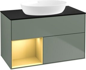 V&B Waschtischunterschrank Finion 100 in Blau lackiert mit goldenem Regal, B/T/H: 100 x 50,1 x 50,1 cm - Bild 1