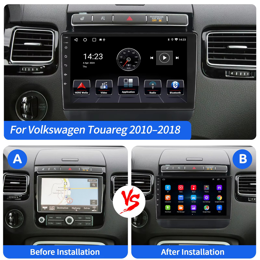 ESSGOO 9-Zoll-Autoradio mit Android 15, kabellosem CarPlay, GPS-Navigation, Bluetooth, WLAN und USB für VW Touareg 7P 2010-2018 in Schwarz - Bild 3