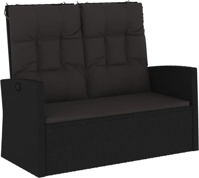 furnicato Gartenbank mit Liegefunktion und Kissen aus Poly Rattan in Schwarz - Bild 1