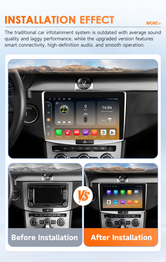 Hizpo Android 14 Autoradio für Volkswagen Passat B7 CC 2010-2015 mit 8GB RAM, 128GB Speicher, Snapdragon 6115, GPS, 4G, Carplay und Multimedia-Funktionen in Schwarz - Bild 2
