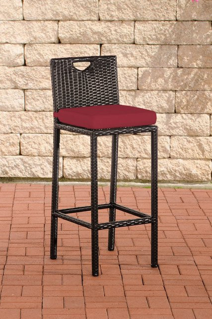TPFGarden Barhocker Marlies in Rubinrot und Schwarz aus Rattan und Metall für den Garten - Bild 1