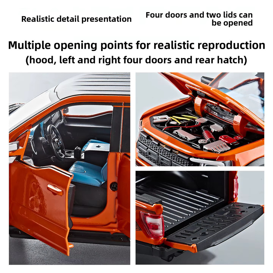 MAKEDA Ford Raptor F150 Automodell, 1:20, Metall, mit Licht und Sound, orange - Bild 4