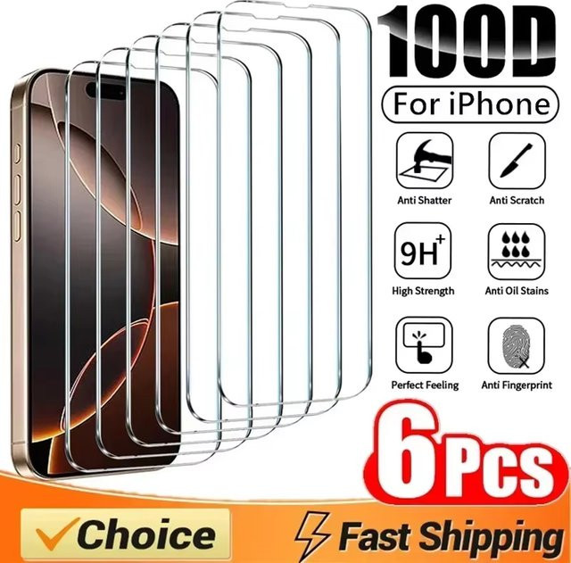 6er Pack Displayschutzfolie aus gehärtetem Glas für iPhone 11 bis iPhone 17 Air in Transparent - Bild 1