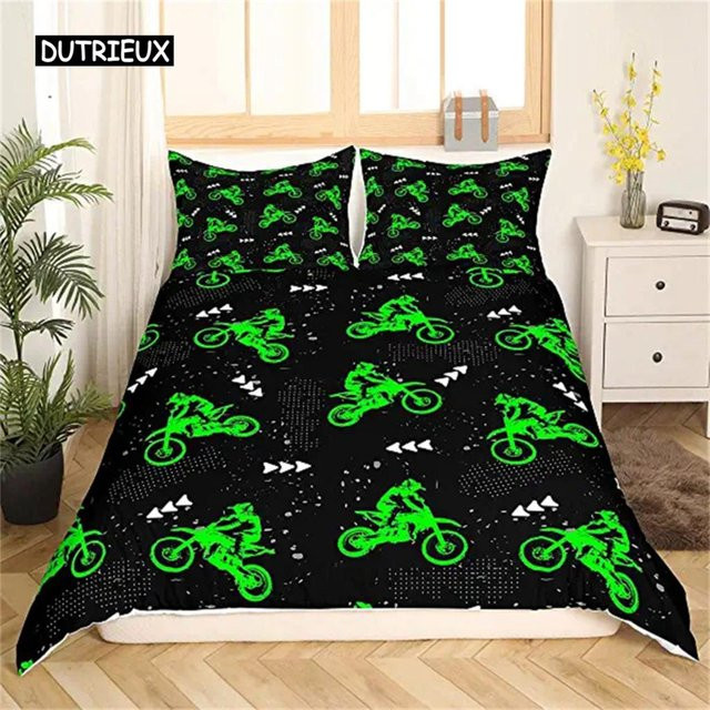 Motocross Bettbezug mit Kissenbezug für Kinder in Multicolour, Design Motorradrennfahrer und Extremsport, Material Mikrofaser Polyester, B/T: 200 x 200 cm - Bild 1
