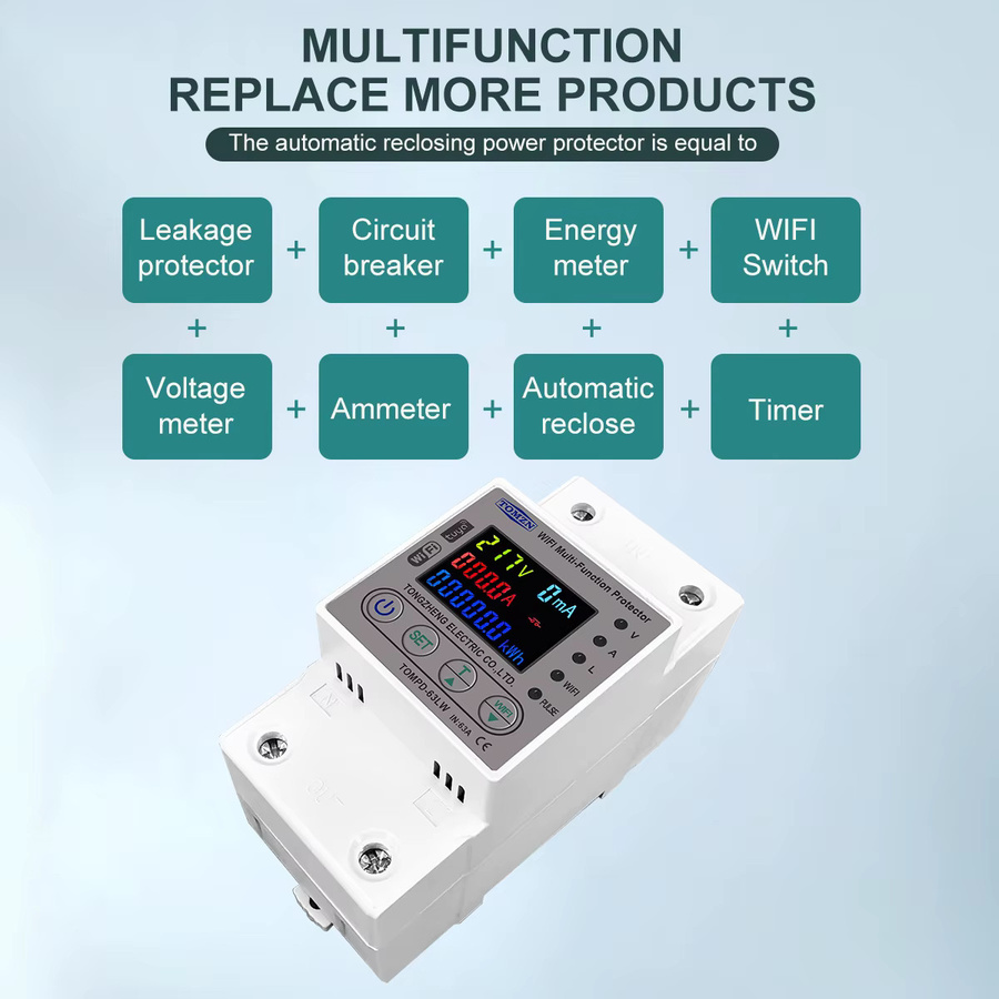 TOMZN WLAN Smart Energiezähler 63A kWh-Messgerät mit Spannungs-, Strom- und Leckageschutz in Weiß - Bild 4