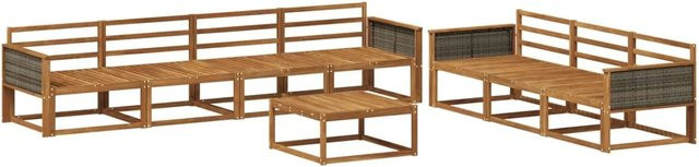 vidaXL Outdoor-Sofagarnitur aus Massivholz Akazie in Natur, 8-teiliges Set mit Tisch und Sesseln - Bild 1