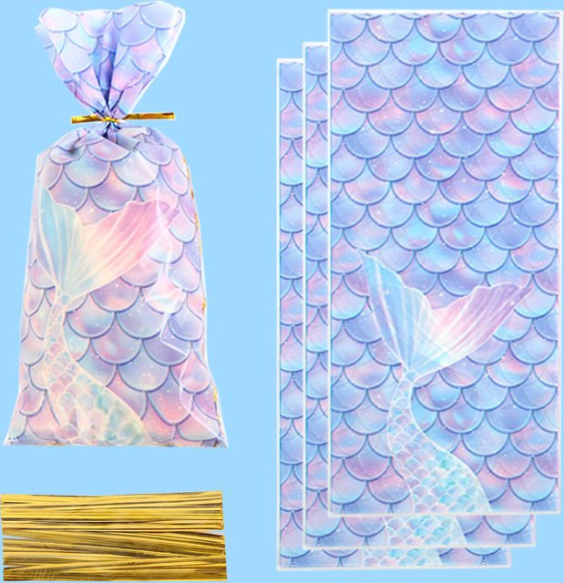 30 Stück Party-Süßigkeitsbeutel mit Fischschuppen- und Schneeflockenmuster in Multicolour zur Gebäckverpackung inklusive Bindeseil - Bild 1