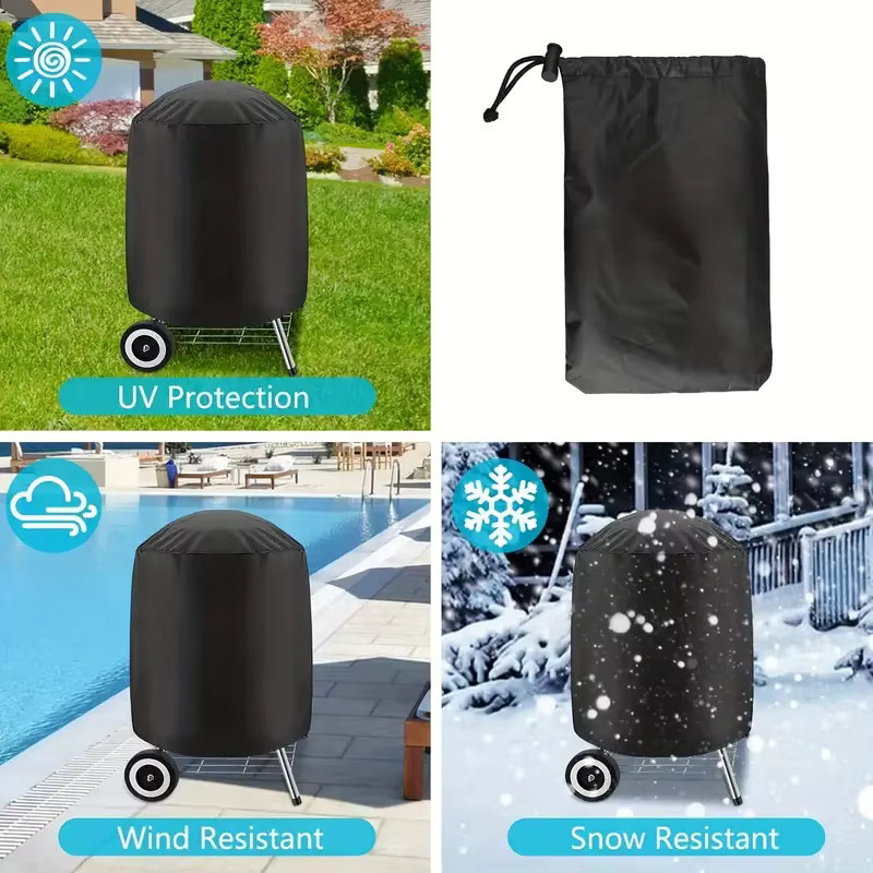 Robuste Outdoor-Grillabdeckung für runde Holzkohlegrills in Schwarz, B/T/H: 77,0 x 58,0 cm - Bild 3