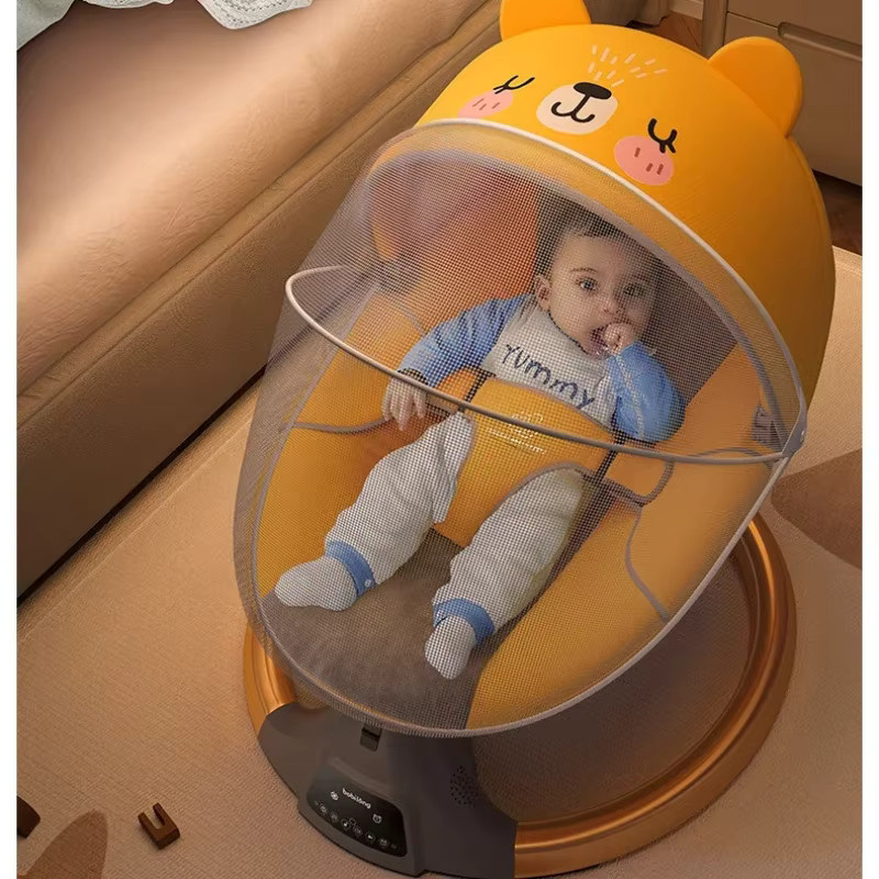 Elektrisches Baby-Schaukelbett und Kinder-Schaukelstuhl als beruhigende Schlafhilfe für Neugeborene in Orange und Gelb - Bild 3