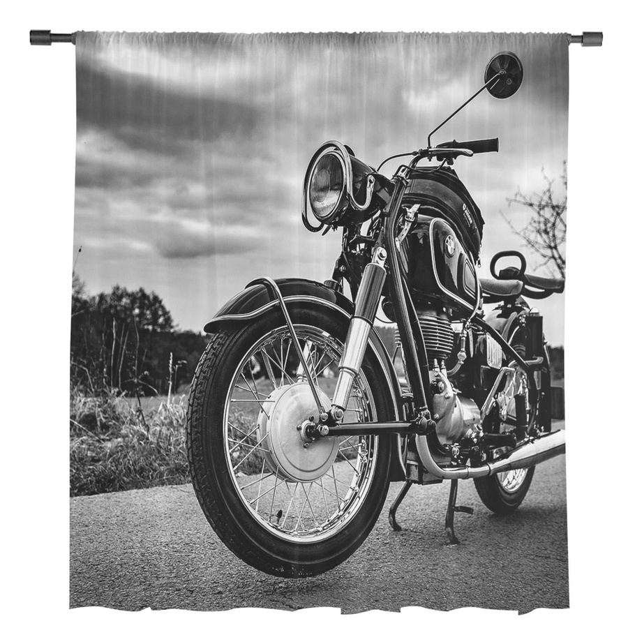 Vintage Motorrad Transparentes Tüll-Fenstervorhang aus Organza für Wohnzimmer und Küche, Breite: 135 cm, Höhe: 115 cm - Bild 4