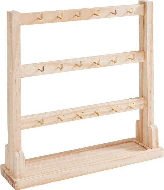 VBS Schmuckständer mit 18 Haken in Beige aus Holz und Metall, B/T/H: 29,5 x 8,5 x 30,5 cm - Bild 1