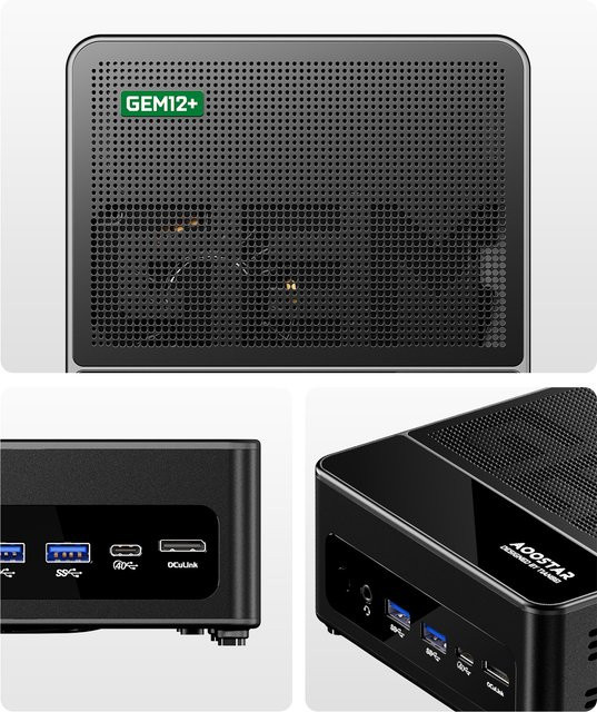 AOOSTAR GEM12+ Mini-PC Barebone mit AMD Ryzen 7 8845HS, Hochleistungs-Mini-Desktop-PC in Schwarz mit Dual USB4 Anschluss für Gaming, Büro und Business - Bild 1