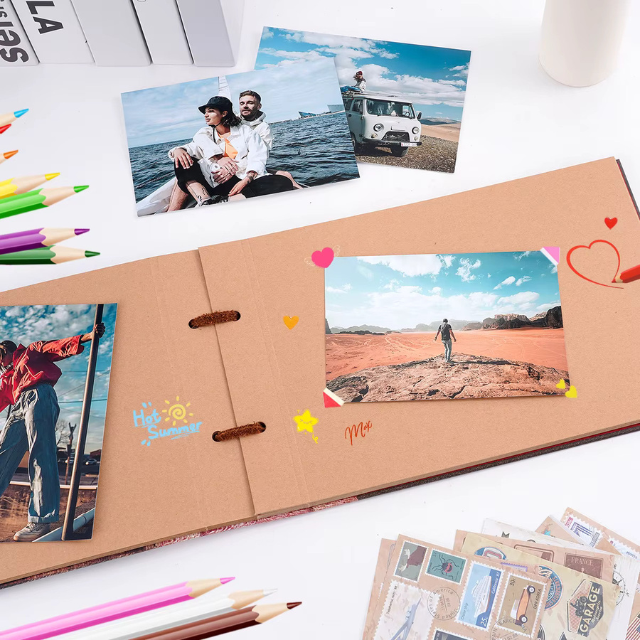 Handgefertigtes Scrapbook-Fotoalbum im Retro-Design mit Hardcover, 12 Zoll, Blanko-Reisetagebuch aus Papier - Bild 5