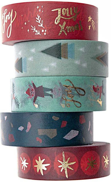 Rico Design Paper Poetry Washi Tape Set Jolly Christmas Classic in Rot und Grün, Breite: 1,5 cm, Länge: 10 m - Bild 1