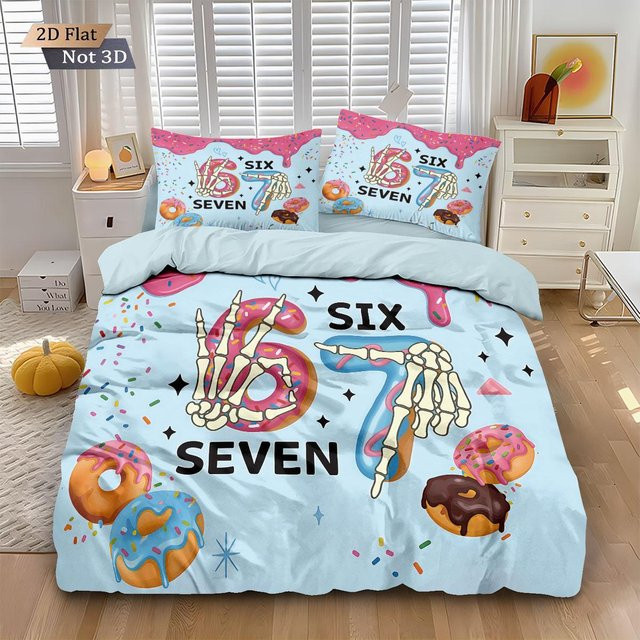 3-teiliges Bettwäsche-Set mit Eiscreme-Print, Mikrofaser-Bettbezug und Kissenbezüge, Grau, B/H: 135 x 200 cm - Bild 1