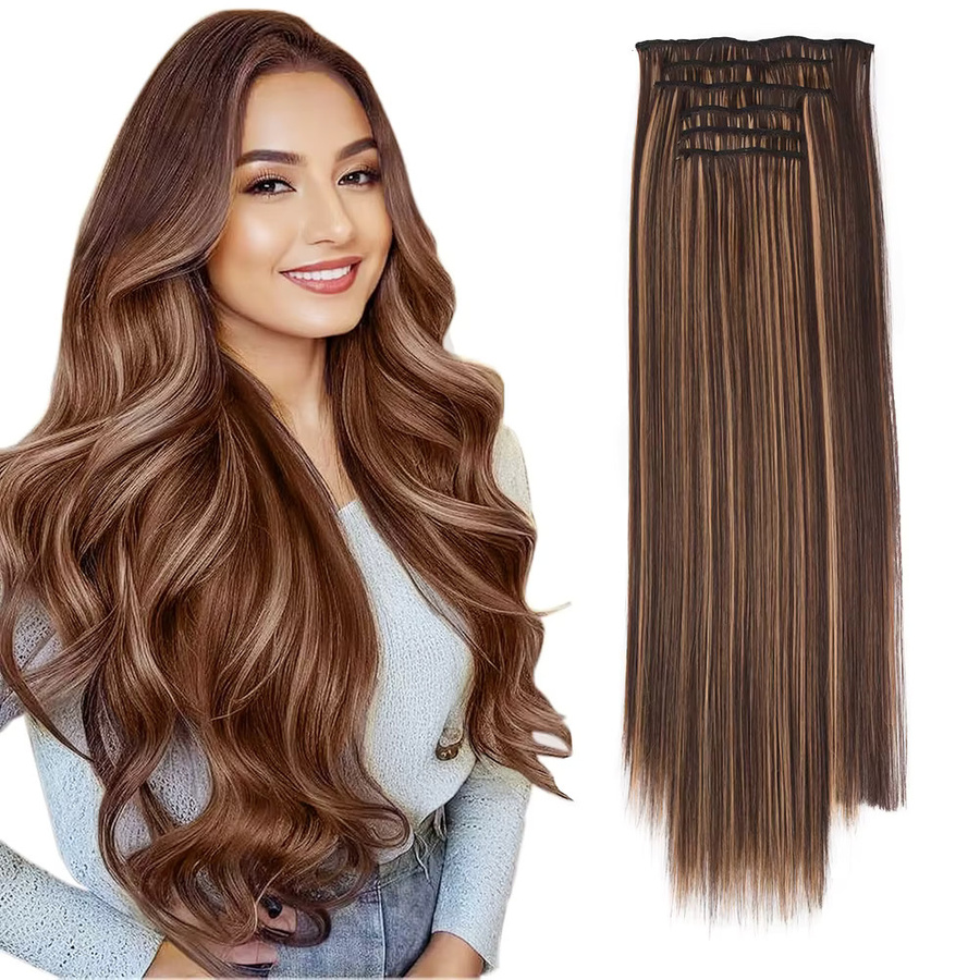 Jeedou Clip-in-Haarverlängerungen, 6 Stück/Set, langes glattes Haar, Damen - Bild 3