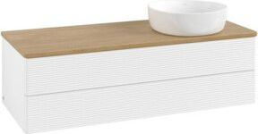 V&B Waschtischunterschrank Antao mit Frontstruktur und Beleuchtung, Farbe Weiß, Eiche Honig, B/T/H: 120 x 50 x 36 cm - Bild 1