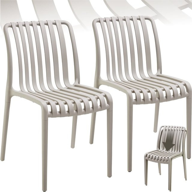 tectake Gartenstühle Alcudia Set aus 2 Stück, wetterfest und UV-beständig, stapelbar, Taupe/Beige, B/T/H: 47 x 58 x 80,5 cm - Bild 1