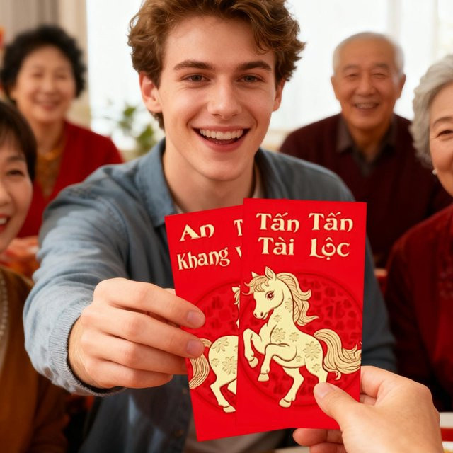 Rote Umschläge für das chinesische Neujahr 2026 Lunar New Year of The Horse Hong Bao Glücksgeld Päckchen aus Papier in Rot - Bild 1