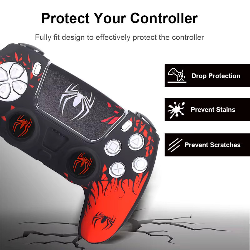 AEFUNDA Silikon Schutzhülle mit Spinne-Design für PS5 Controller inklusive Touchpad-Aufkleber und Thumb-Stick Grip Caps in Multicolour - Bild 2