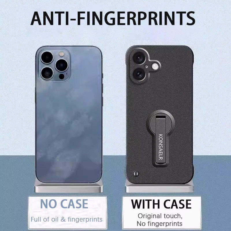 LYYDFUMAN Rock Sand Handyhülle mit mattem Frost-Finish und integriertem Drehbarer Halter für iPhone 17 Air 16 16E 15 14 Plus 13 12 Mini 11 Pro XR XS Max in Schwarz - Bild 3