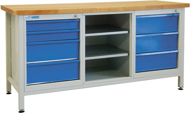 PROREGAL Werkbank Giant Rhino mit 7 Schubladen und Regalfach, Farbe: Lichtgrau und Lichtblau, H x B x T: 84 x 170 x 60 cm - Bild 1
