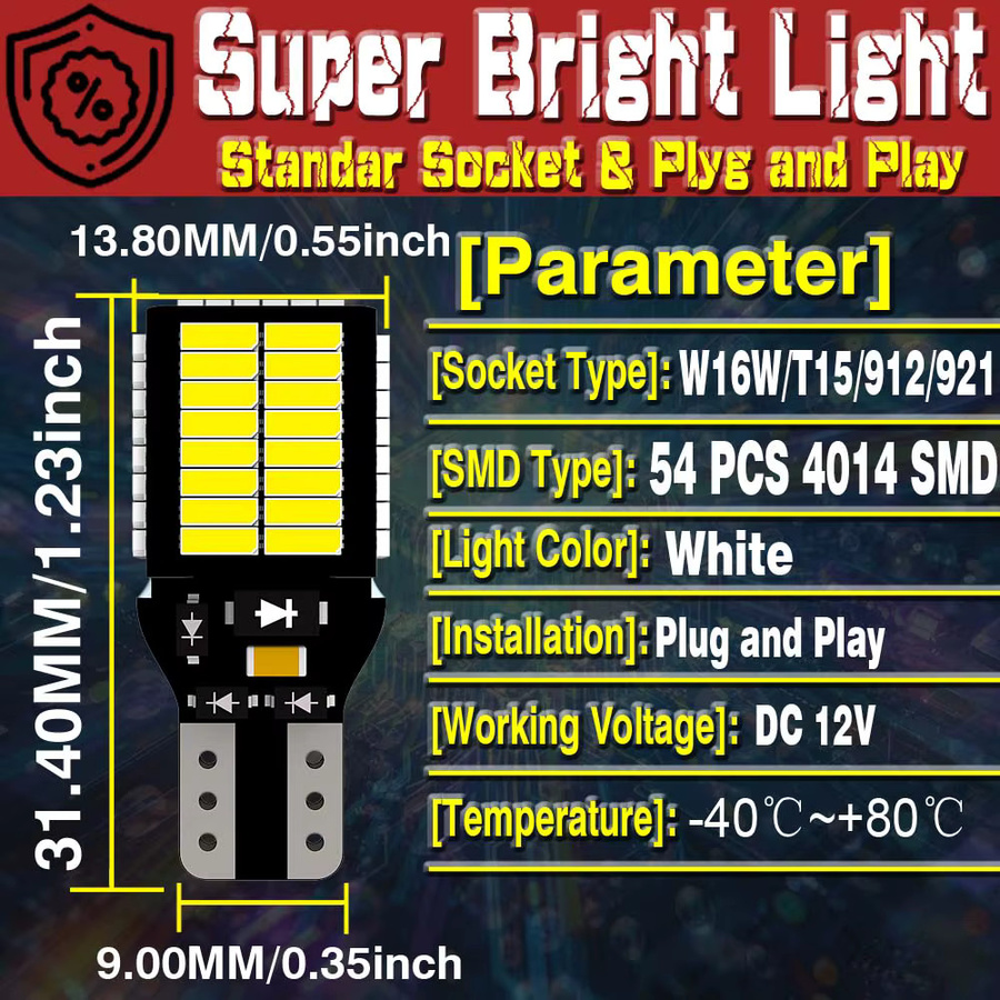 Neallor LED Canbus Rückfahrlichtbirnen W16W T15 921 912 Set für Hyundai I30 IX35 I20 I40 I10 Getz Tucson Accent Creta, 2 Stück - Bild 3