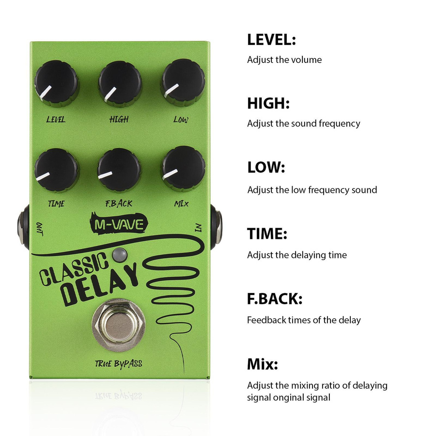 M-VAVE Gitarren-Delay-Effektpedal mit 2-Band-EQ in Grün - Bild 3