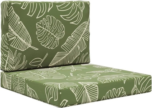vidaXL Sofakissen für Draußen 2-teiliges Set mit Blattdesign in Grün aus Polyester, B/T/H: 60 x 60 x 60 cm - Bild 1
