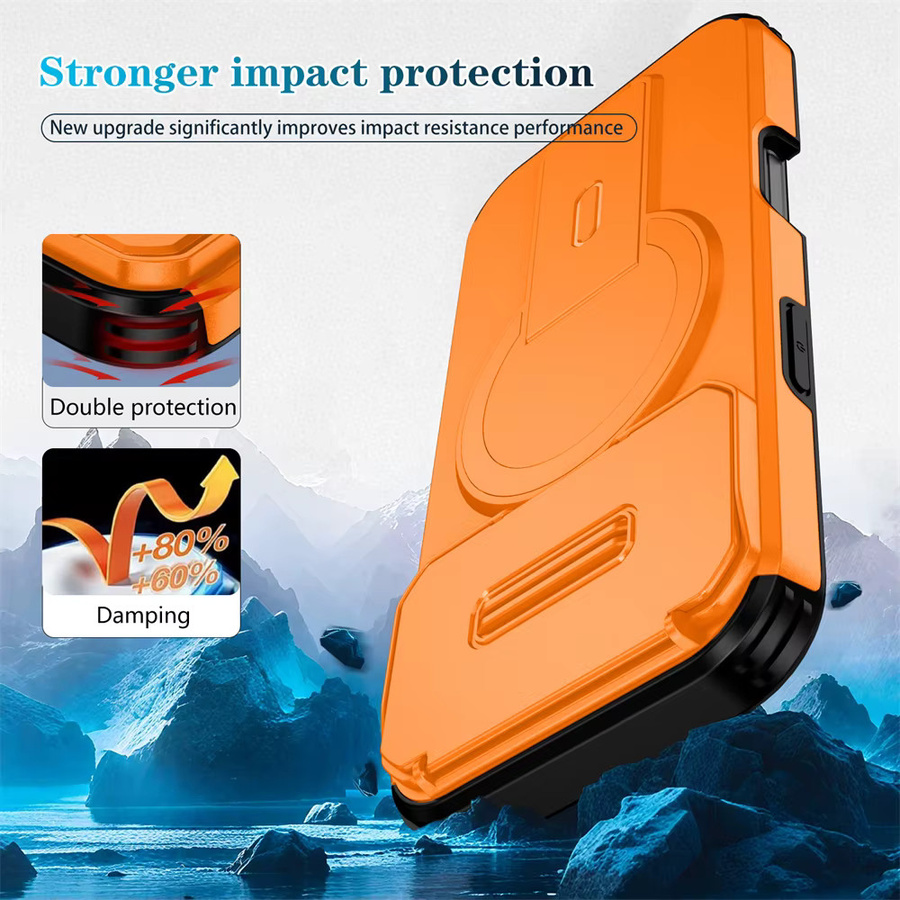Xeber Armor Funda Schützende iPhone Hülle mit Schiebe-Kameraschutz und kabellosem Laden in Schwarz oder Orange - Bild 2