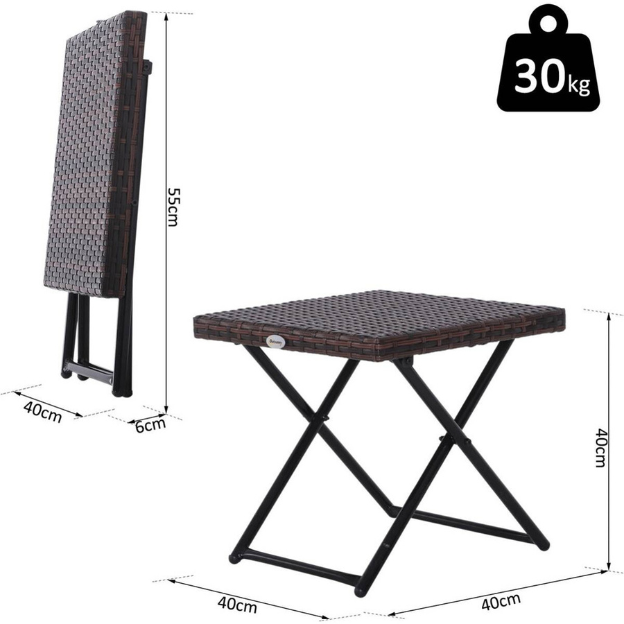 Outsunny Klappbarer Beistelltisch aus Polyrattan und Metall in Braun, B/T/H: 40 x 40 x 40 cm - Bild 3