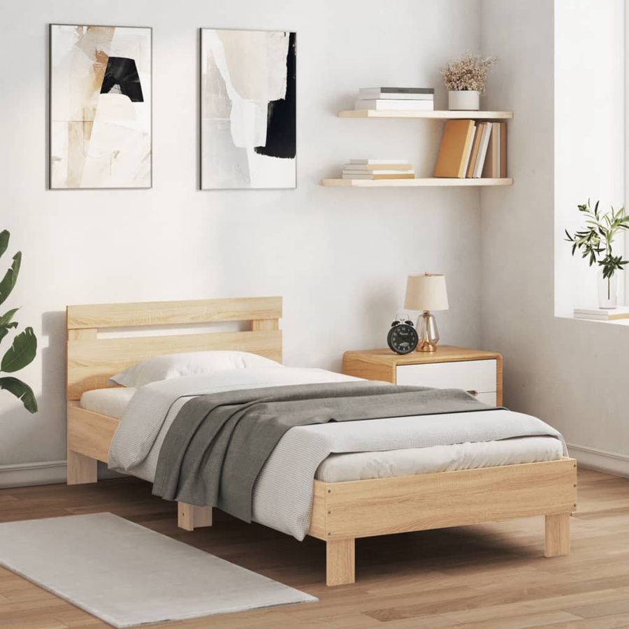 vidaXL Bettgestell mit Kopfteil, LED-Beleuchtung und USB-Ladeport, Sonoma-Eiche, B/T/H: 90 x 200 x 103 cm - Bild 2