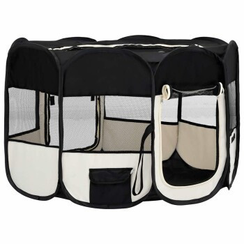 vidaXL Faltbarer Welpenlaufstall mit Tragetasche Schwarz B/T/H: 110 x 110 x 58 cm - Bild 3