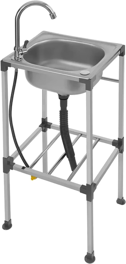 Bymaocar Edelstahl-Einzelwaschbecken mit drehbarem Wasserhahn in Silber für Bars und Restaurants - Bild 3
