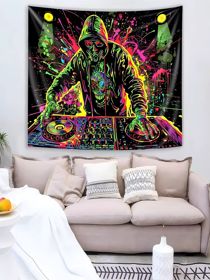 VIKAMA Dazzle DJ Gasmaske Wandteppich in Multicolour, moderner abstrakter Textil-Wandteppich für Gaming Room und Schlafzimmer, B/H: 60 x 60 cm - Bild 4